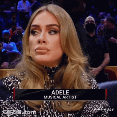 A Woman Named Adele Is Sitting In A Stadium GIF