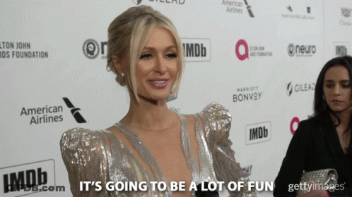 A Woman On A Red Carpet With The Words It 'S Going To Be A Lot Of Fun Written Below Her GIF