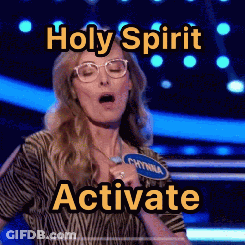 A Woman On A Stage With The Words Holy Spirit Activate GIF