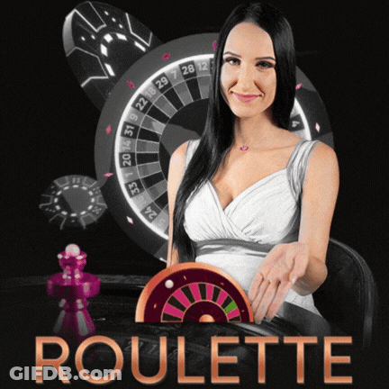 A Woman Playing Roulette With The Word Roulette On The Bottom Right GIF