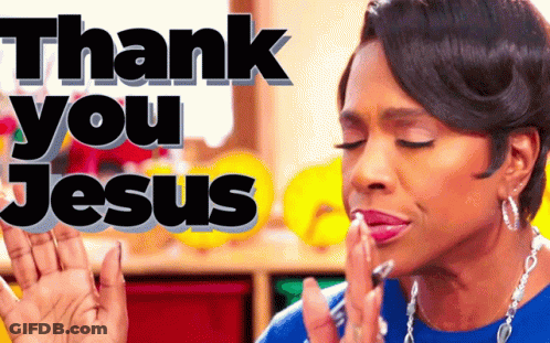 A Woman Praying With The Words Thank You Jesus Written Above Her GIF