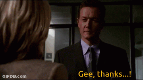 A Woman 'S Back Is Shown With The Words Gee Thanks Written Below Her GIF