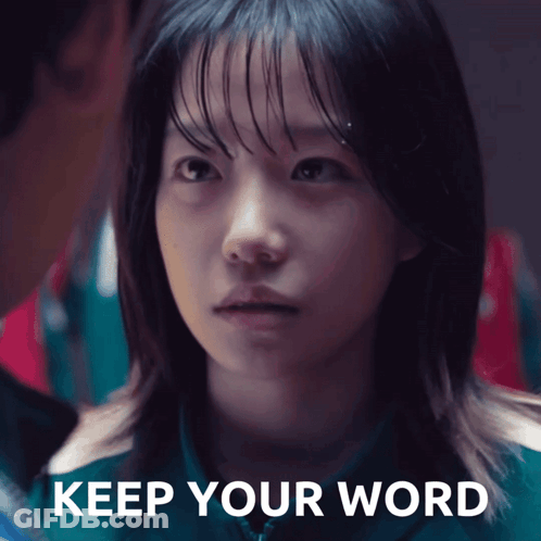 A Woman 'S Face Is Shown With The Words Keep Your Word Below It GIF