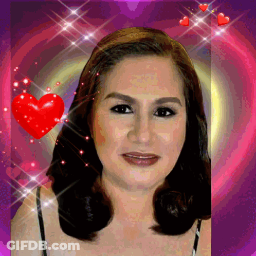 A Woman 'S Face Is Surrounded By Hearts And Stars GIF