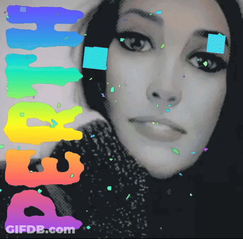 A Woman 'S Face Is Surrounded By Rainbow Colored Letters That Read Peace GIF