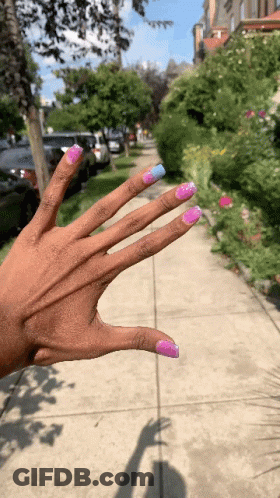 A Woman 'S Hand With Pink And Blue Nails GIF