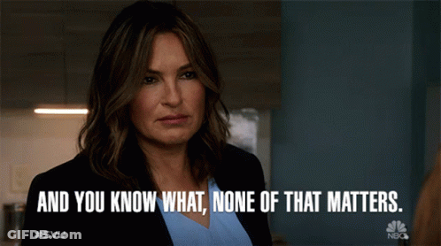 Woman Saying None Of That Matters On Screen GIF