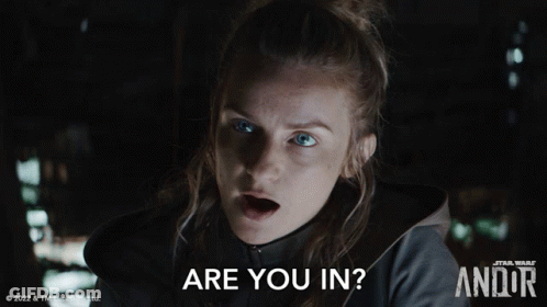 Woman Saying Are You In In Front Of Star Wars Logo GIF