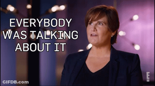 A Woman Says Everybody Was Talking About It In A Purple Background GIF