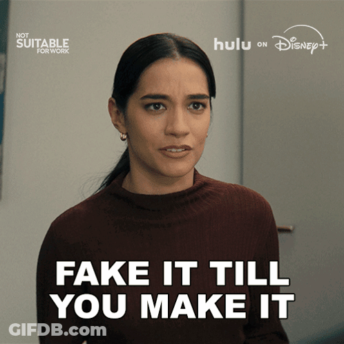 A Woman Says Fake It Till You Make It Next To A Disney Logo GIF