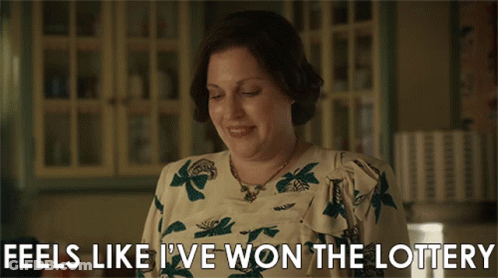 A Woman Says " Feels Like I 'Ve Won The Lottery " While Smiling GIF