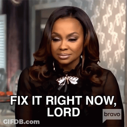 A Woman Says " Fix It Right Now Lord " In Front Of A Bravo Logo GIF