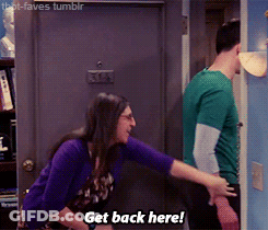 A Woman Says Get Back Here While A Man In A Green Shirt Stands Behind Her GIF