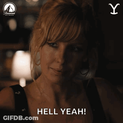 A Woman Says Hell Yeah In Front Of A Paramount Logo GIF