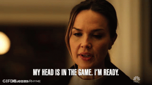 A Woman Says Her Head Is In The Game And Is Ready GIF