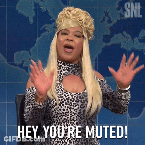 A Woman Says Hey You 'Re Muted In Front Of A Map GIF