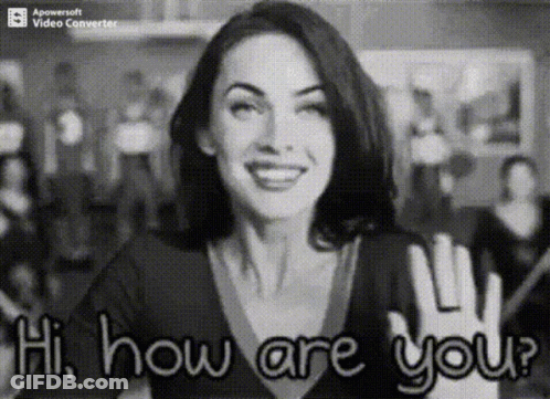 A Woman Says Hi How Are You In A Black And White Image GIF