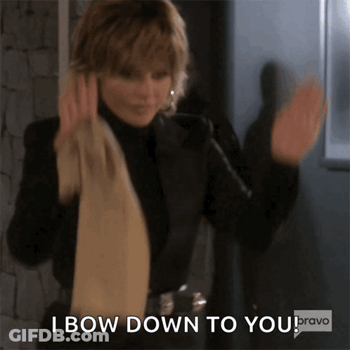 A Woman Says I Bow Down To You In A Bravo Advertisement GIF