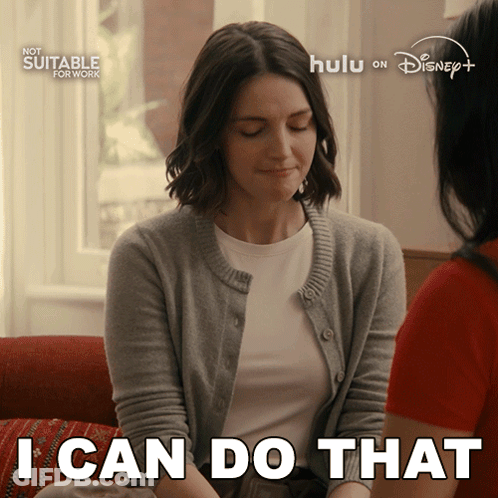 A Woman Says I Can Do That While Sitting On A Couch With Her Eyes Closed GIF