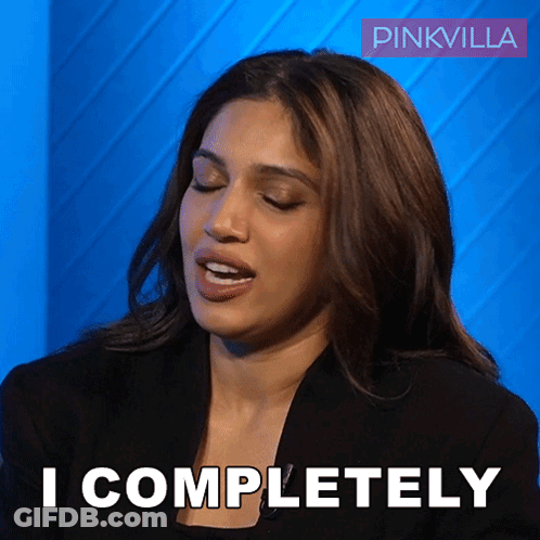 A Woman Says I Completely On A Blue Background GIF