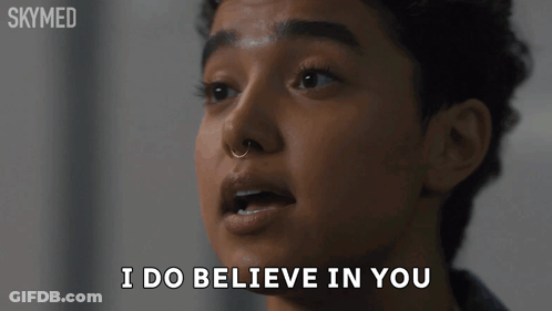 A Woman Says I Do Believe In You In A Skymed Ad GIF
