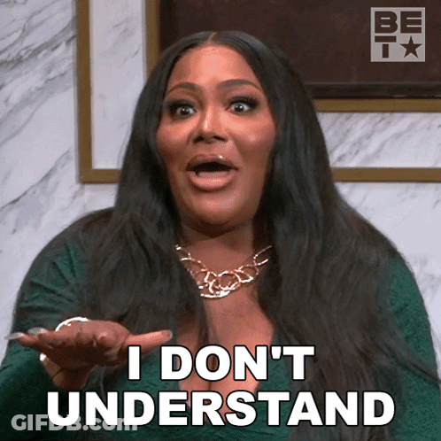 A Woman Says I Do N't Understand While Holding Her Hand Out GIF