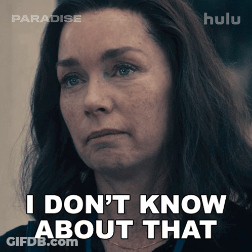 A Woman Says I Don 'T Know About That In Front Of A Hulu Logo GIF