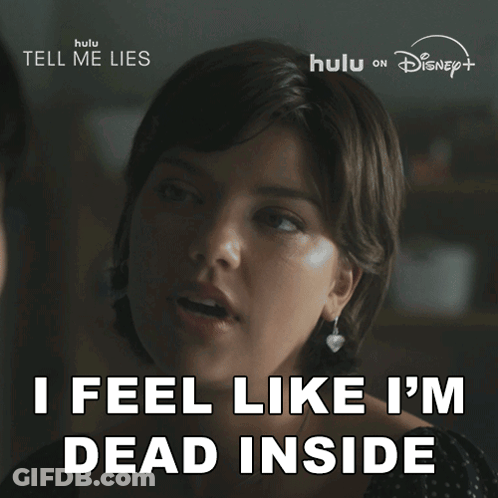 A Woman Says " I Feel Like I 'M Dead Inside " In Front Of A Disney Logo GIF