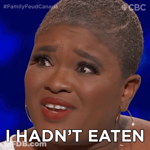 A Woman Says " I Hadn 'T Eaten " On A Blue Background GIF