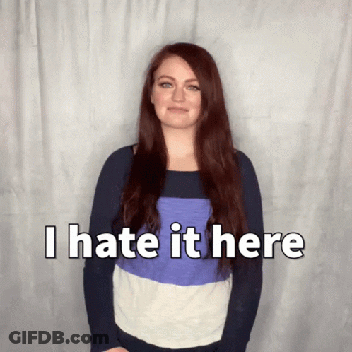 A Woman Says I Hate It Here In Front Of A Curtain GIF