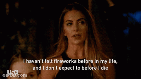 Woman Saying I Haven't Felt Fireworks Before GIF