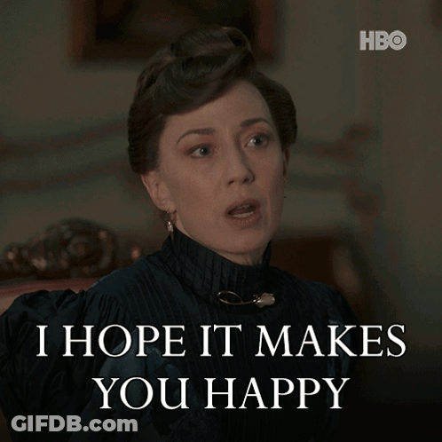 A Woman Says " I Hope It Makes You Happy " In Front Of An Hbo Logo GIF