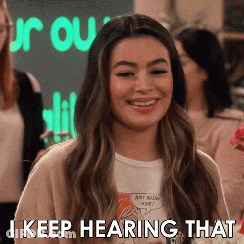 A Woman Says " I Keep Hearing That " In Front Of A Sign That Says " Your Ou " GIF