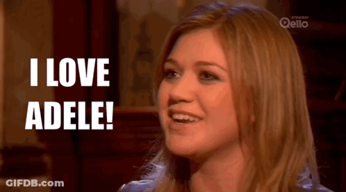 A Woman Says " I Love Adele " While Smiling And Looking Up GIF