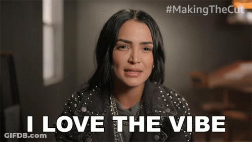 A Woman Says " I Love The Vibe " In A Making The Cut Ad GIF