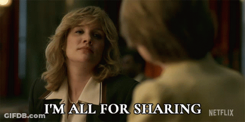 A Woman Says " I 'M All For Sharing " In Front Of Another Woman GIF