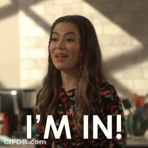 A Woman Says I 'M In In A Floral Shirt GIF