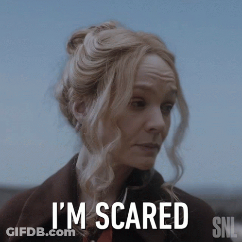 A Woman Says I 'M Scared In Front Of A Snl Logo GIF