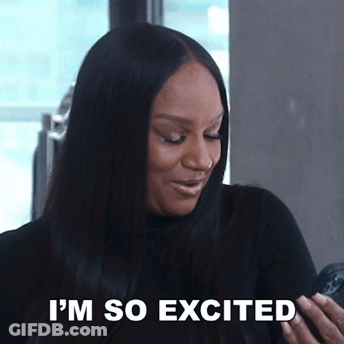 A Woman Says I 'M So Excited While Holding Her Phone GIF