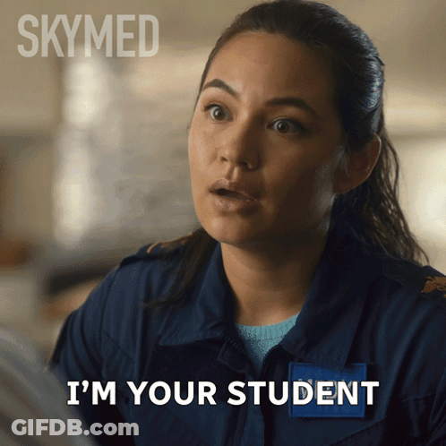 A Woman Says I 'M Your Student On A Poster For Skymed GIF