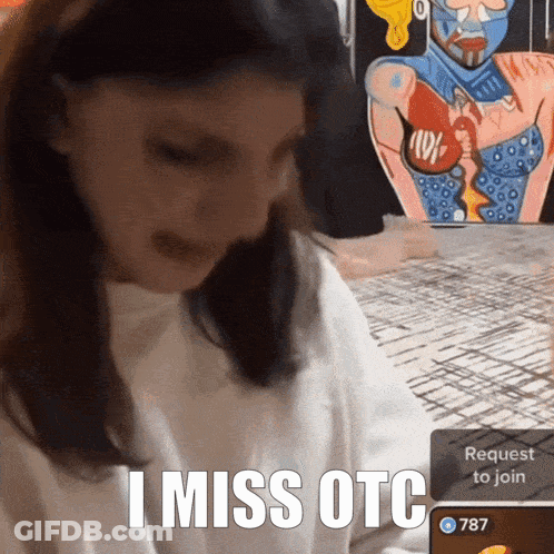 A Woman Says I Miss Otc In Front Of A Painting Of A Woman GIF