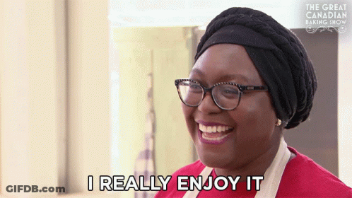 A Woman Says I Really Enjoy It In Front Of The Great Canadian Baking Show Logo GIF