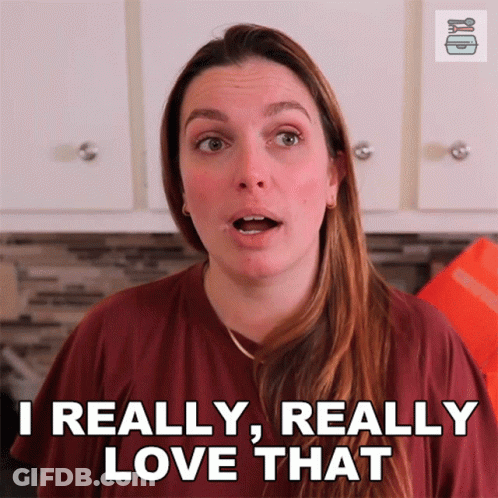 A Woman Says " I Really Really Love That " In A Kitchen GIF