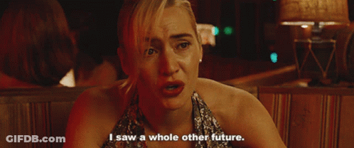A Woman Says " I Saw A Whole Other Future " In A Dark Room GIF