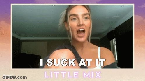 A Woman Says " I Suck At It Little Mix " In Front Of A Purple Background GIF