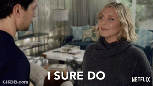 A Woman Says I Sure Do In Front Of A Netflix Logo GIF