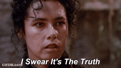 A Woman Says " I Swear It 'S The Truth " In A Movie Scene GIF