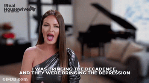A Woman Says I Was Bringing The Decadence And They Were Bringing The Depression In A Video For Real Housewives GIF