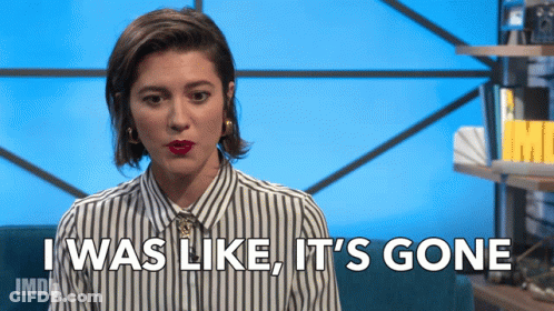 A Woman Says " I Was Like It 'S Gone " In Front Of A Blue Background GIF