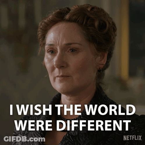A Woman Says " I Wish The World Were Different " In Front Of A Netflix Logo GIF